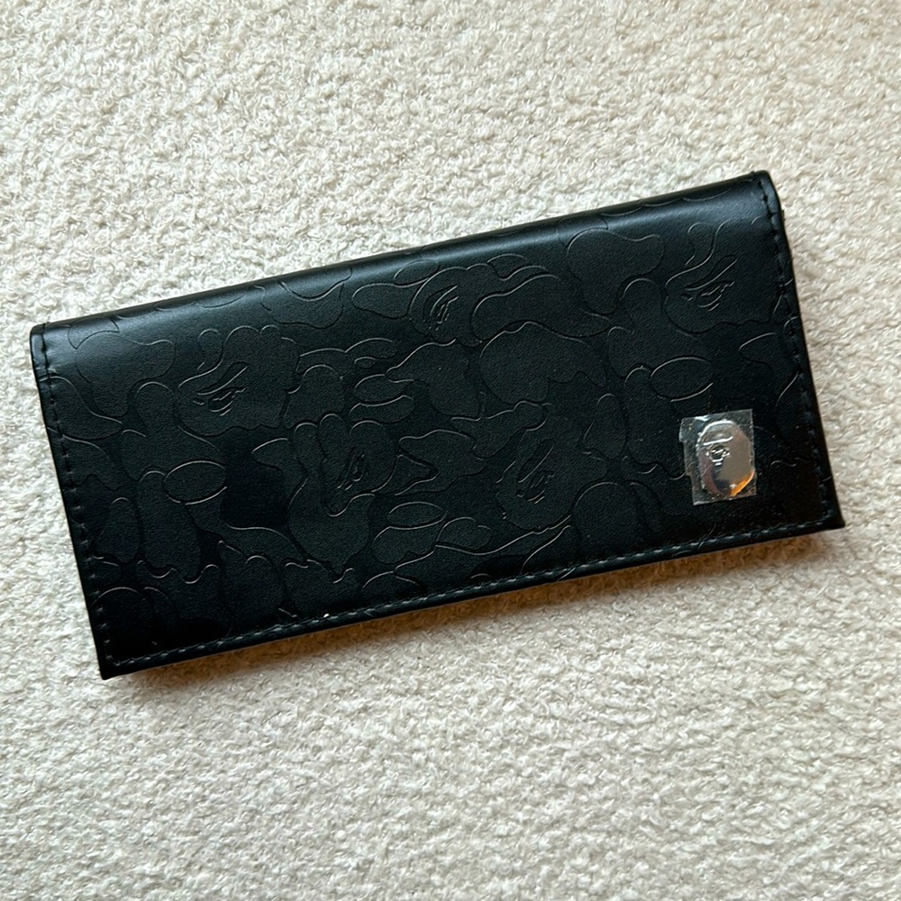 Bape Embossed Camo Silver Ape Head Black Long Wallet (Authentic)